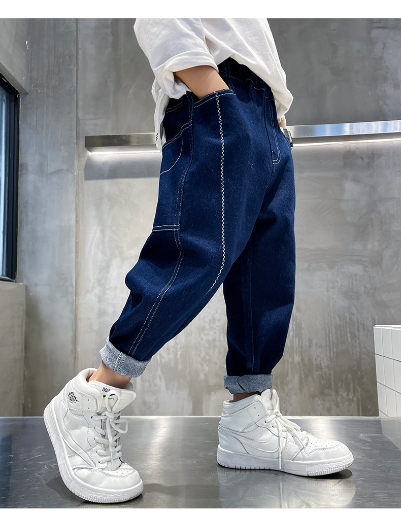 Boys Spring Clothing Pants Spring and Autumn Boys Soft Jeans 2022 New Medium and Big Children Spring Blue Fried