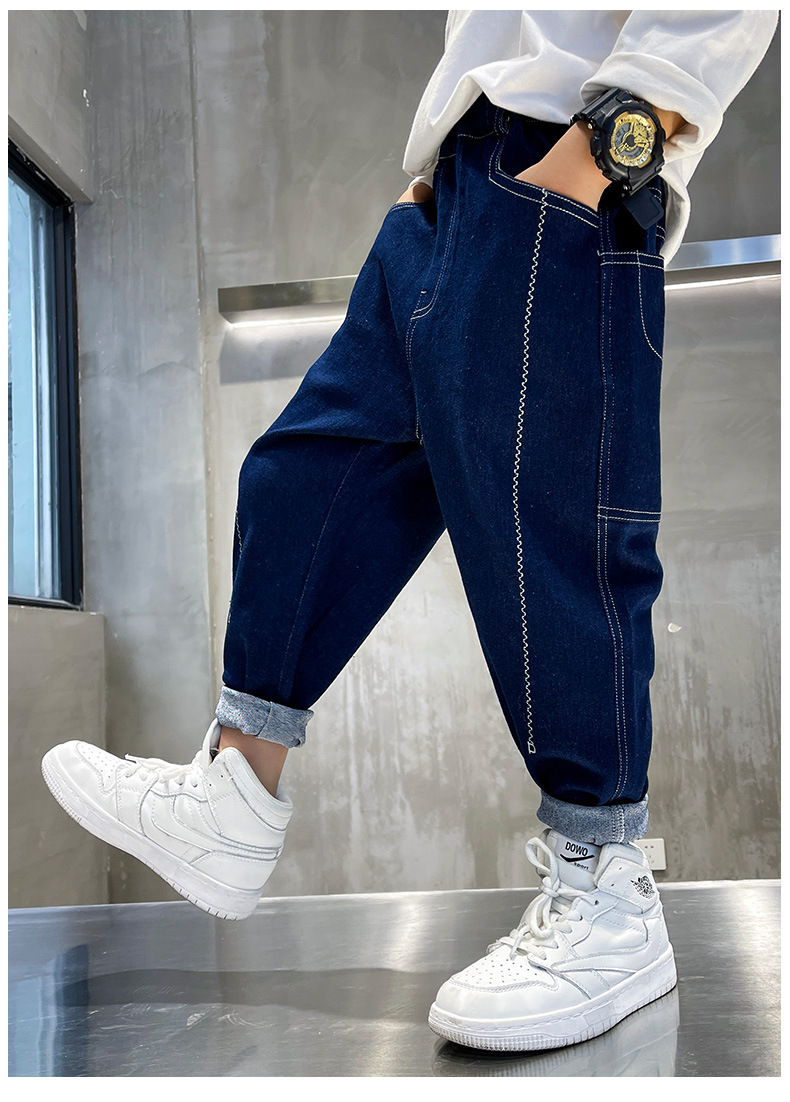 Boys Spring Clothing Pants Spring and Autumn Boys Soft Jeans 2022 New Medium and Big Children Spring Blue Fried