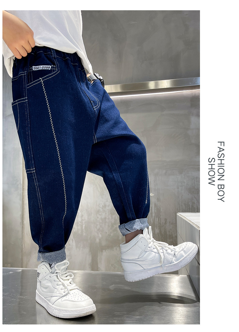 Boys Spring Clothing Pants Spring and Autumn Boys Soft Jeans 2022 New Medium and Big Children Spring Blue Fried