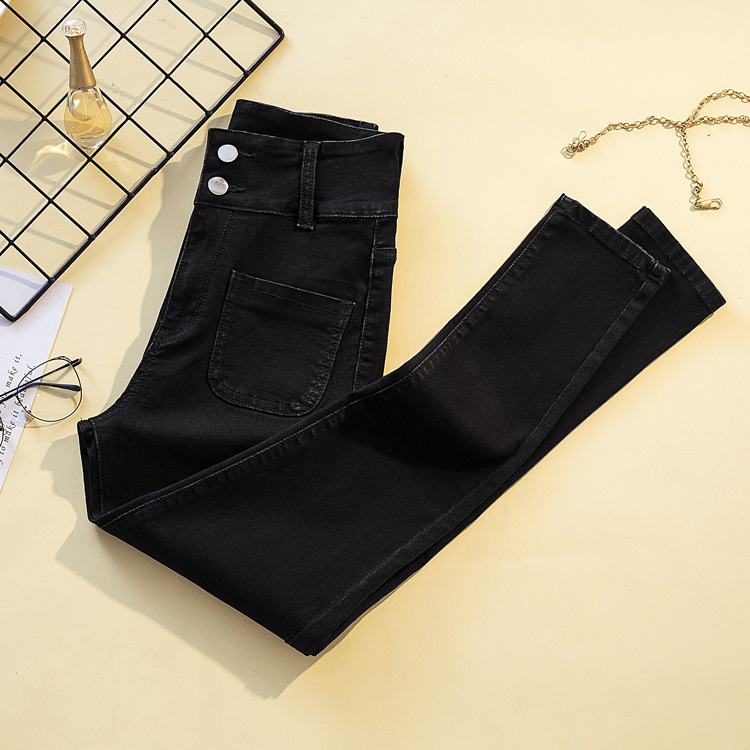 [a Variety of Stitching Denim] New High Waist Jeans Women's Autumn Slim Fit Slimming Spring Black Women's Pants