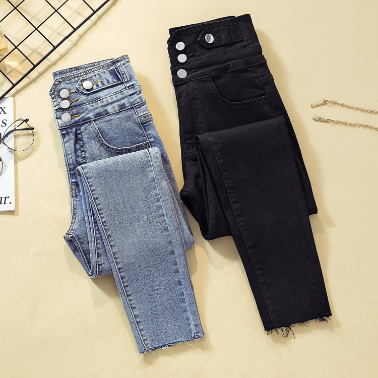 [a Variety of Stitching Denim] New High Waist Jeans Women's Autumn Slim Fit Slimming Spring Black Women's Pants