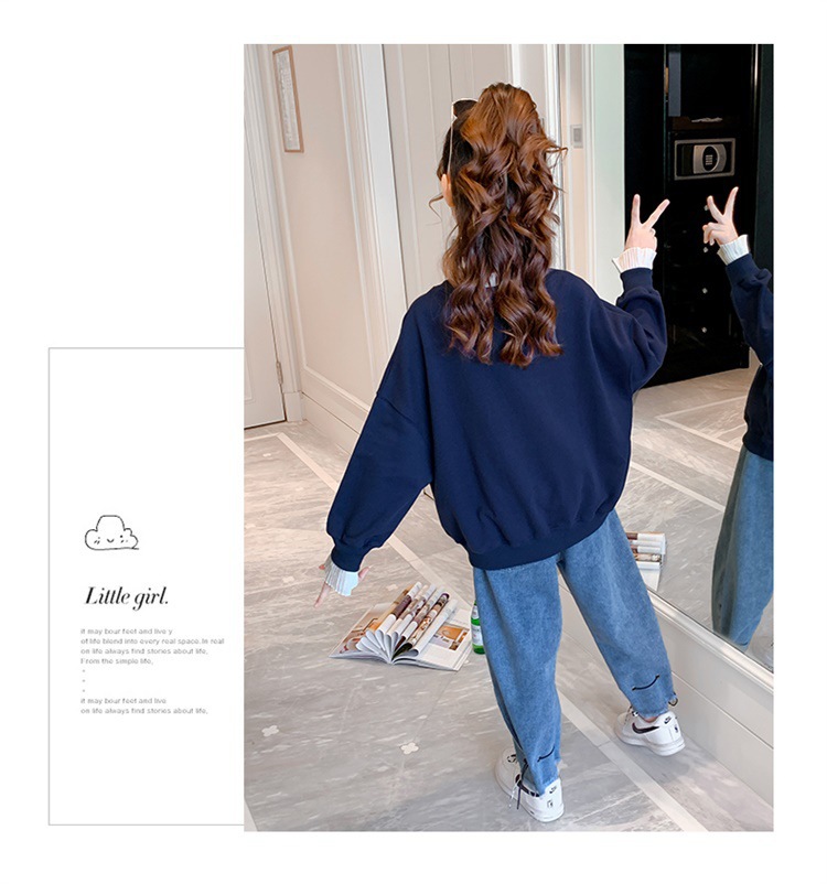 Girls' Spring and Autumn Clothing Sweater Suit 2021 New Korean Style Western Style Medium and Big Children Jeans Girl Stylish Two-Piece Suit