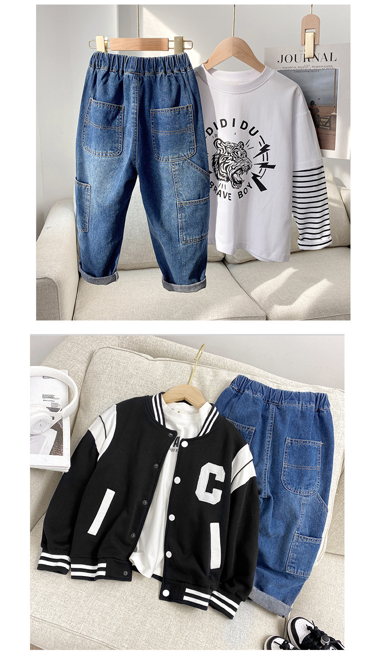 2022 New Boys' Spring and Autumn Jeans Children's Fashionable Trousers Medium and Large Children's Clothing Korean Casual Pants Daddy