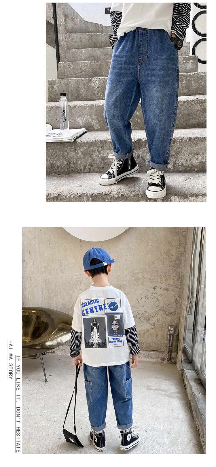 2022 New Boys' Spring and Autumn Jeans Children's Fashionable Trousers Medium and Large Children's Clothing Korean Casual Pants Daddy