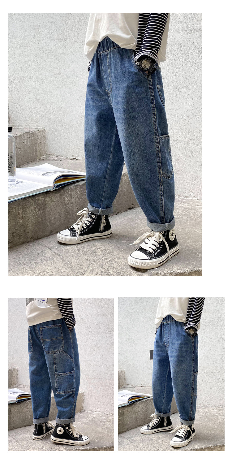 2022 New Boys' Spring and Autumn Jeans Children's Fashionable Trousers Medium and Large Children's Clothing Korean Casual Pants Daddy