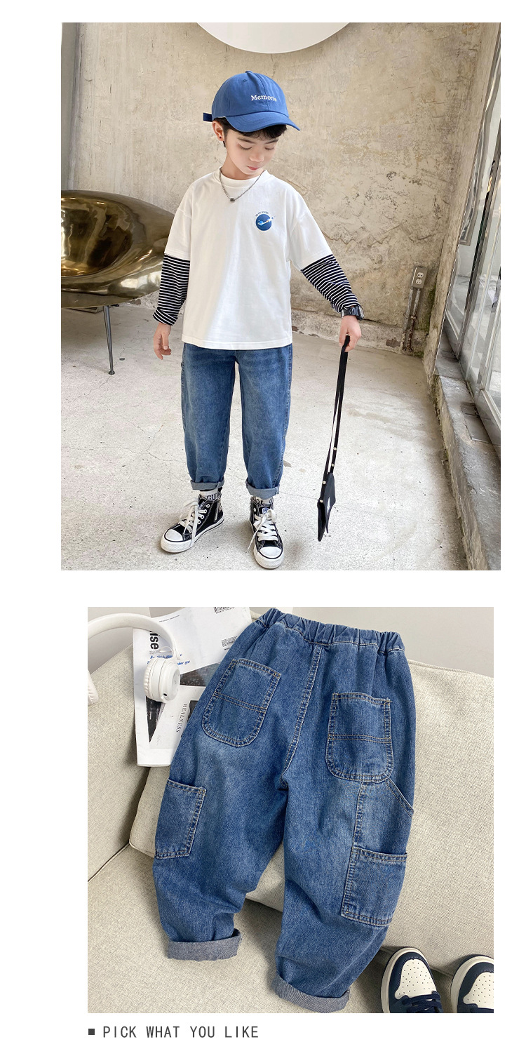 2022 New Boys' Spring and Autumn Jeans Children's Fashionable Trousers Medium and Large Children's Clothing Korean Casual Pants Daddy