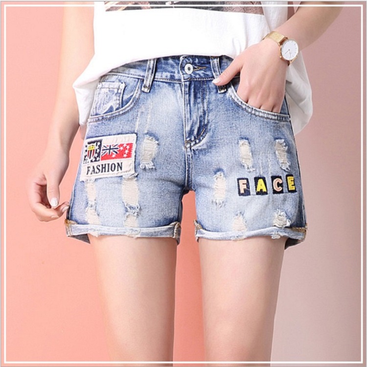 Embroidered jeans women&#039;s summer ins super hot women&#039;s pants light tattered pants han fan ulzzang shorts