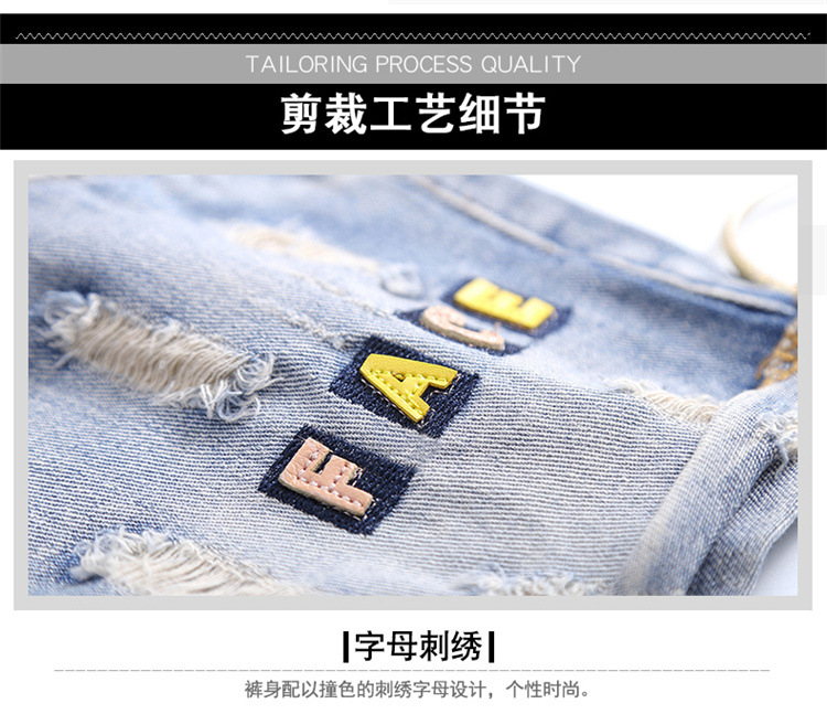Embroidered jeans women's summer ins super hot women's pants light tattered pants han fan ulzzang shorts