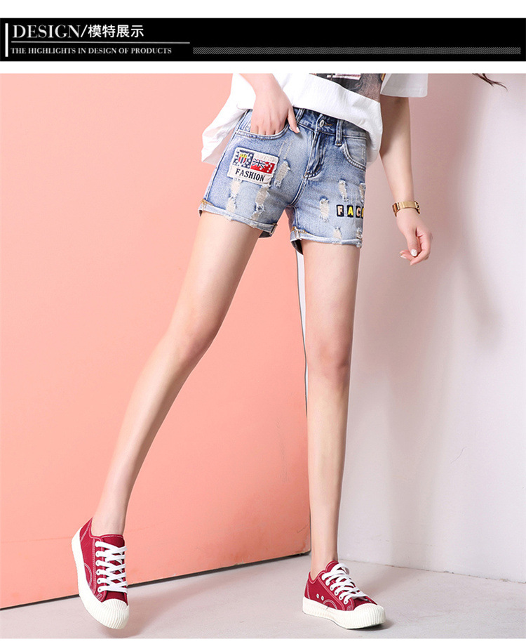 Embroidered jeans women's summer ins super hot women's pants light tattered pants han fan ulzzang shorts