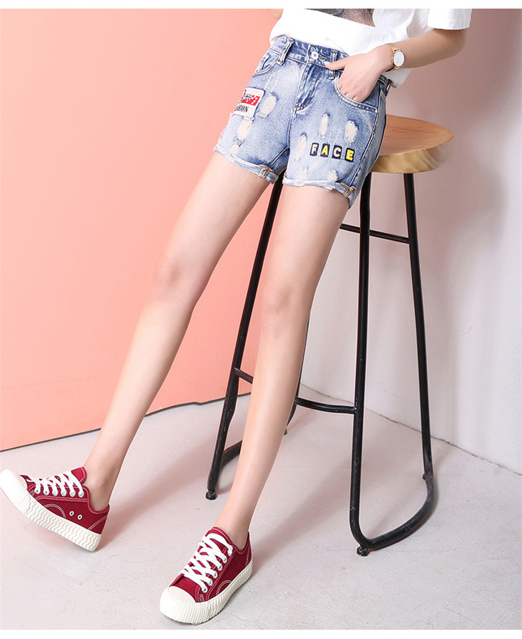Embroidered jeans women's summer ins super hot women's pants light tattered pants han fan ulzzang shorts