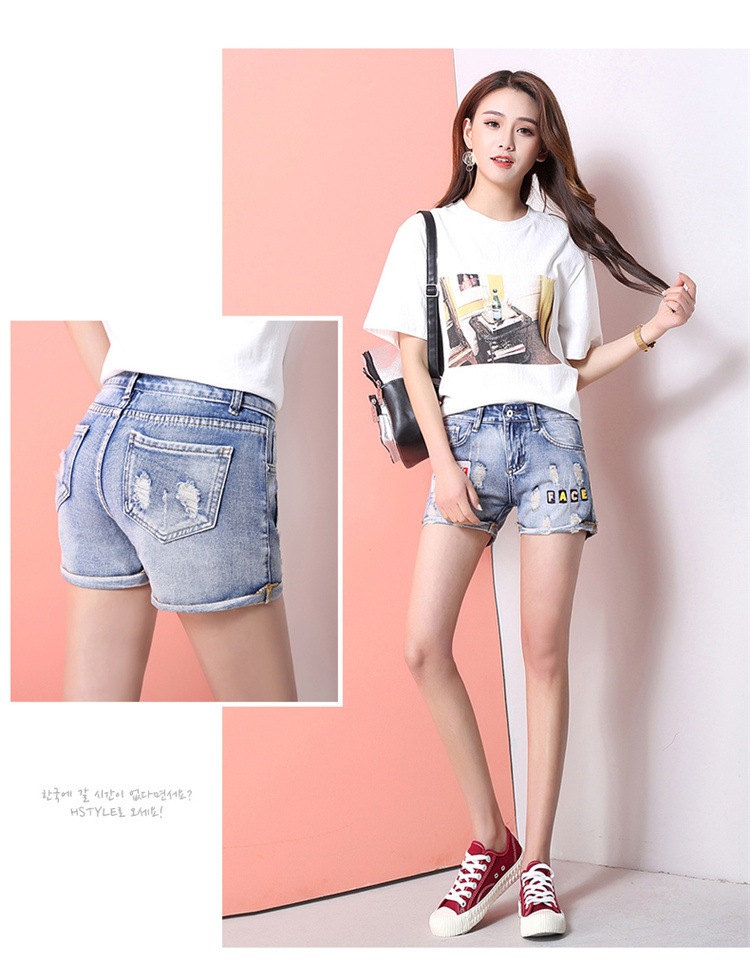 Embroidered jeans women's summer ins super hot women's pants light tattered pants han fan ulzzang shorts