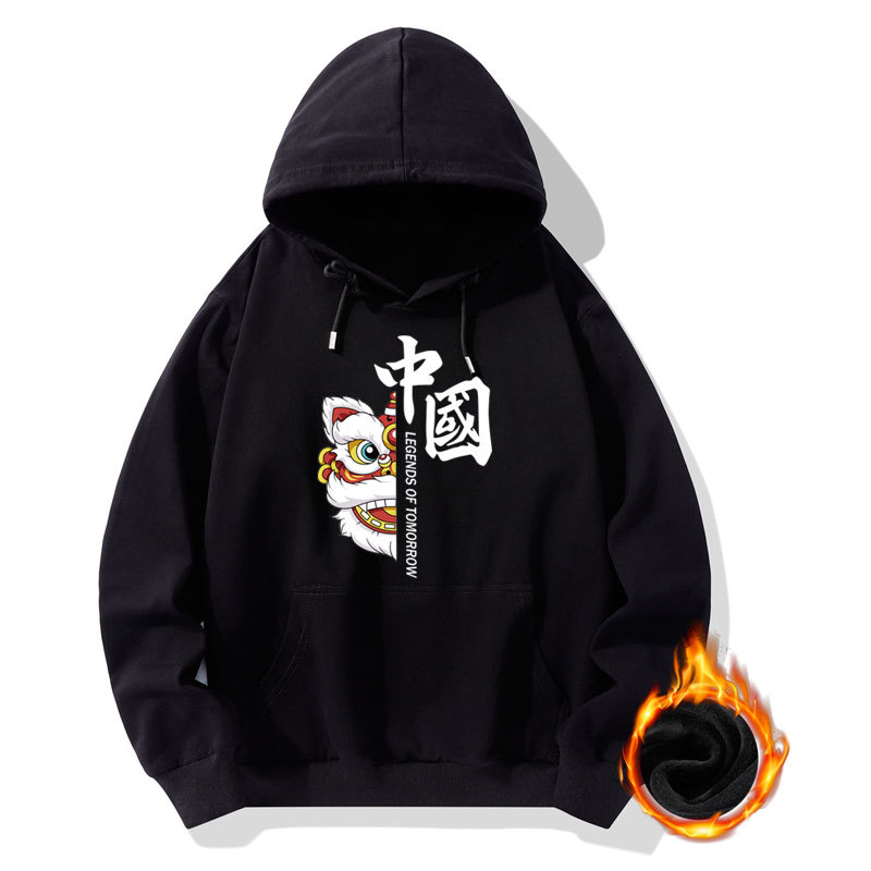National Fashion Chinese Style Hooded Velvet Padded Thickened Sweater Men&#039;s and Women&#039;s Same Style Autumn and Winter Wild Student Brushed Hoody