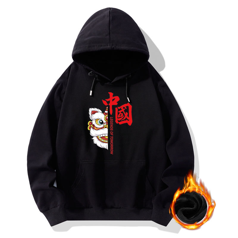 National Fashion Chinese Style Hooded Velvet Padded Thickened Sweater Men&#039;s and Women&#039;s Same Style Autumn and Winter Wild Student Brushed Hoody