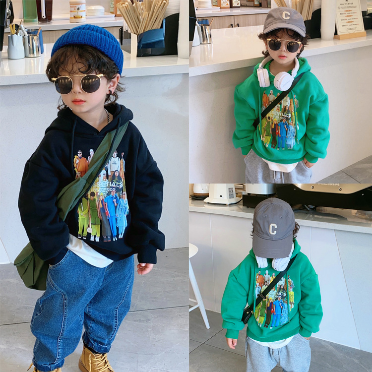 1 Door2021 New Autumn and Winter Children&#039;s Hoodie Brushed Hoody Boys and Girls Korean Style Fashionable Thickened Pullover