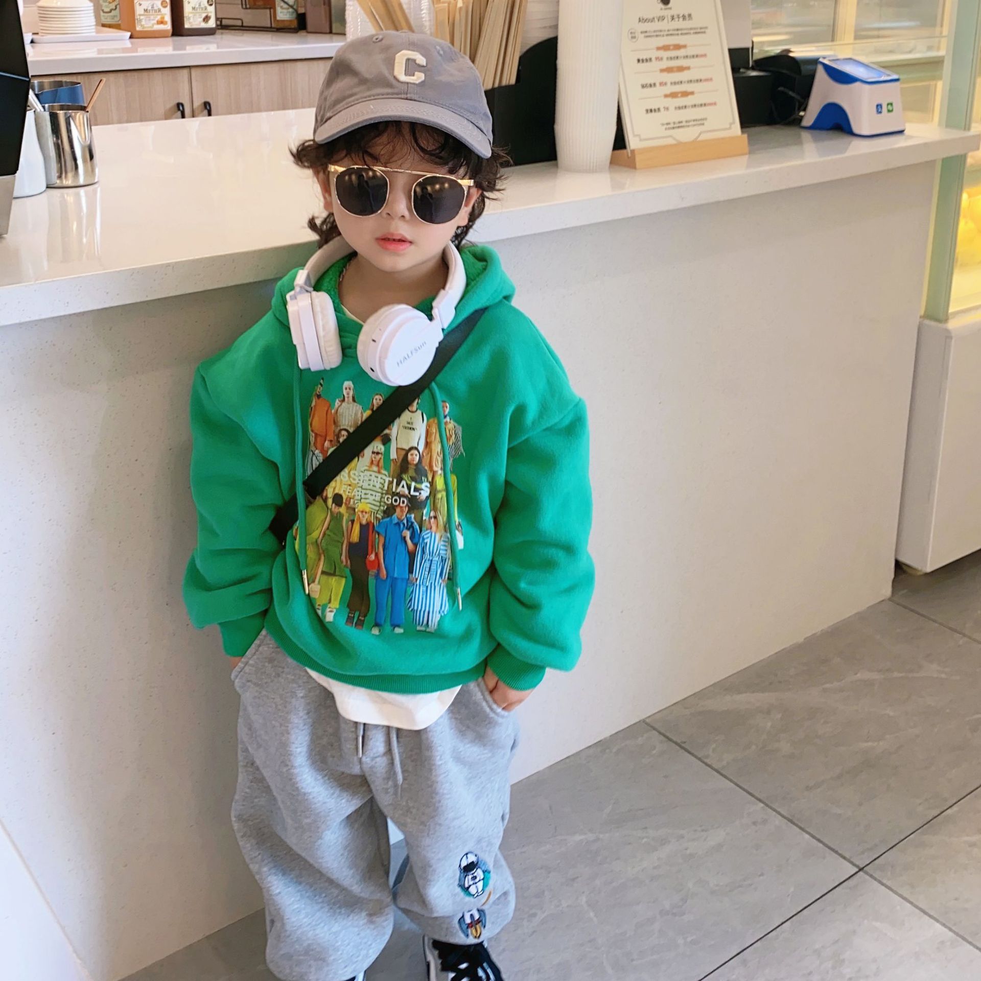 1 Door2021 New Autumn and Winter Children&#039;s Hoodie Brushed Hoody Boys and Girls Korean Style Fashionable Thickened Pullover