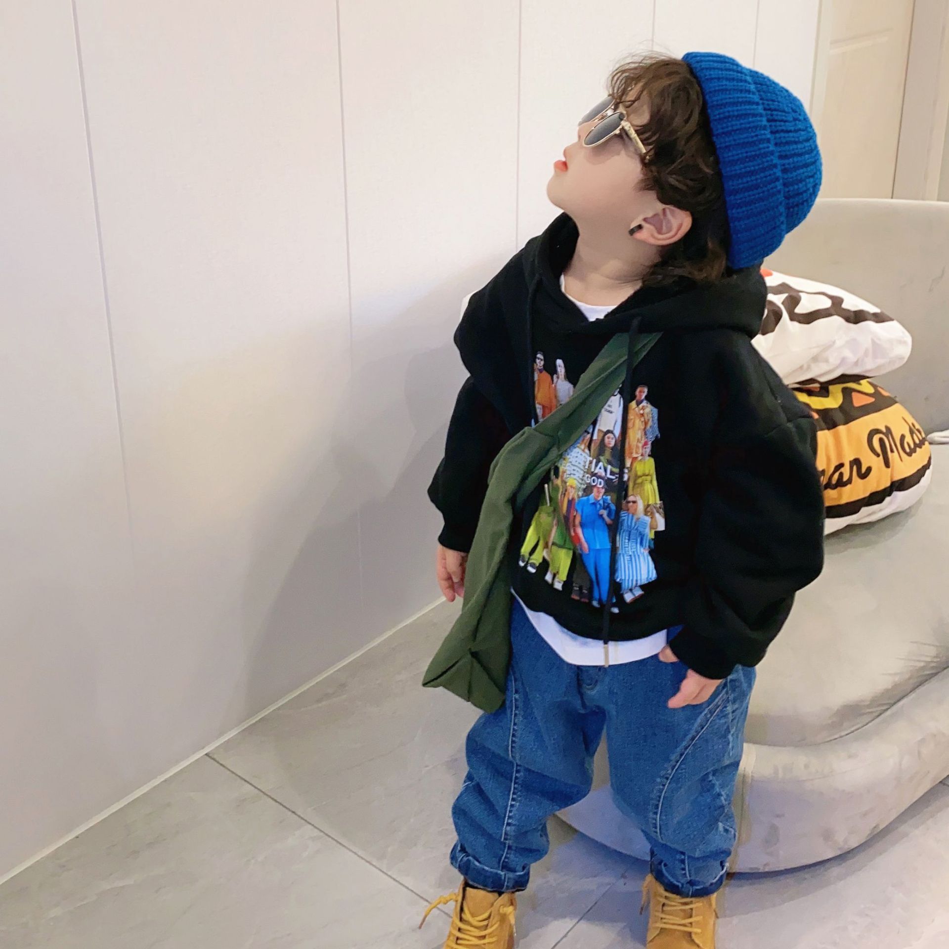 1 Door2021 New Autumn and Winter Children's Hoodie Brushed Hoody Boys and Girls Korean Style Fashionable Thickened Pullover 1 Door2021 New Autumn and Winter Children's Hoodie Brushed Hoody Boys and Girls Korean Style Fashionable Thickened Pullover