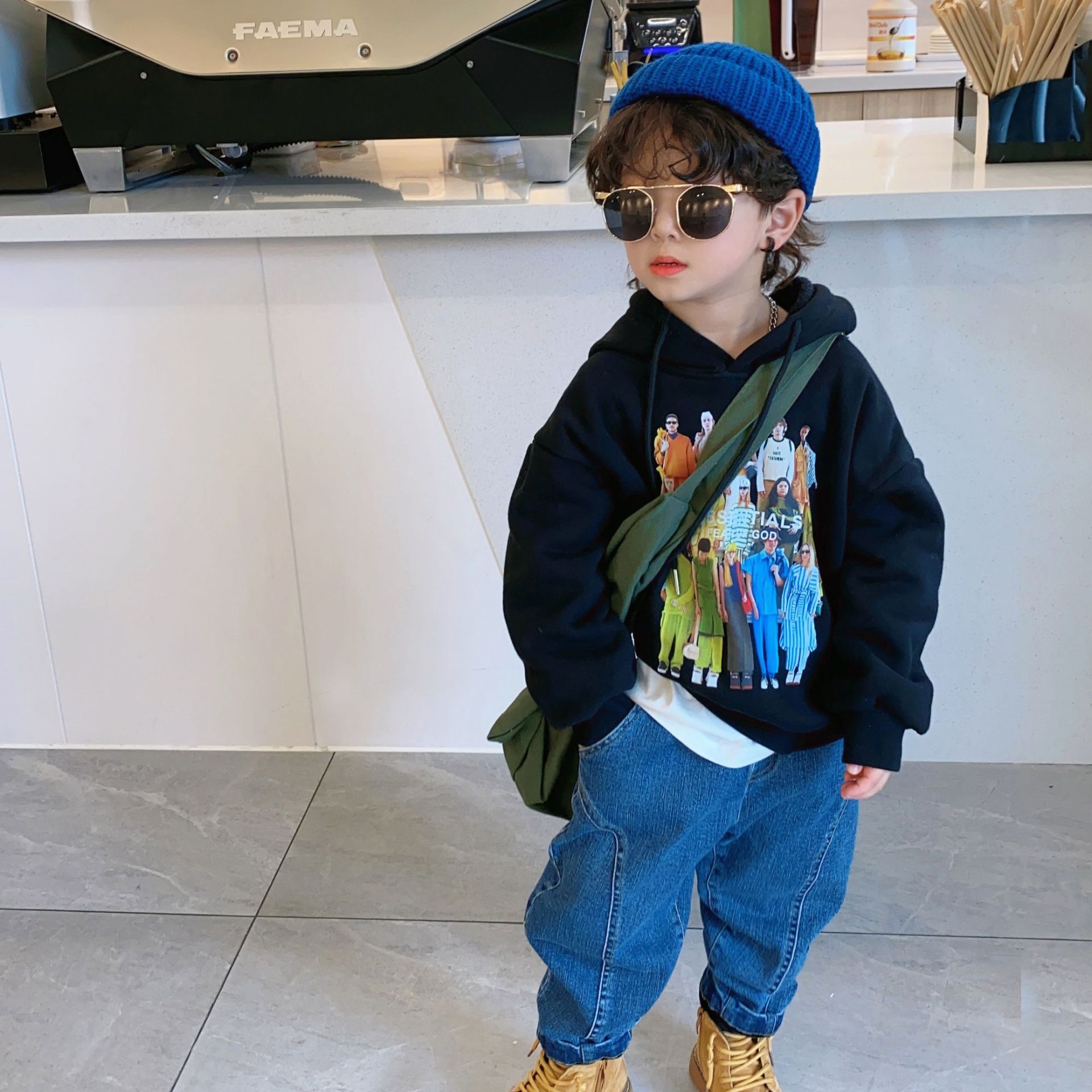 1 Door2021 New Autumn and Winter Children's Hoodie Brushed Hoody Boys and Girls Korean Style Fashionable Thickened Pullover 1 Door2021 New Autumn and Winter Children's Hoodie Brushed Hoody Boys and Girls Korean Style Fashionable Thickened Pullover