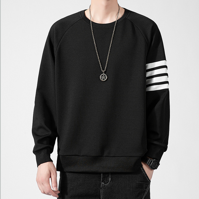 Men&#039;s Waffle Brushed Hoody Autumn and Winter Fashion Brand Casual round Neck Pullover Top Clothes Striped TB Long Sleeve T-shirt Men
