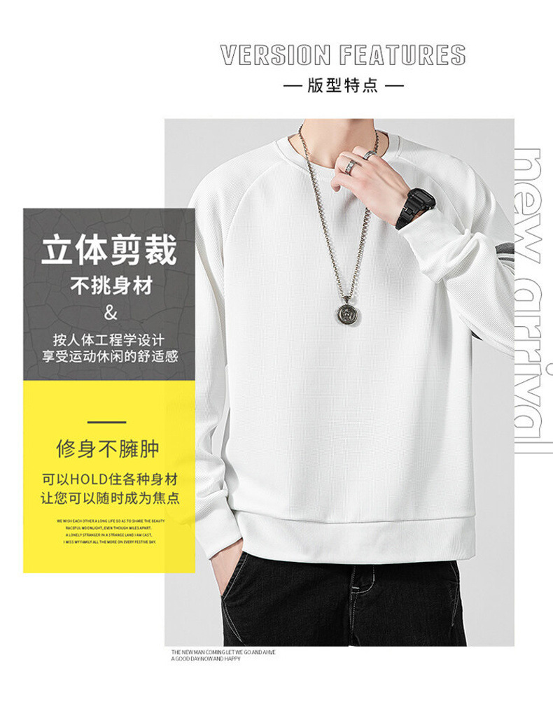 Men's Waffle Brushed Hoody Autumn and Winter Fashion Brand Casual round Neck Pullover Top Clothes Striped TB Long Sleeve T-shirt Men