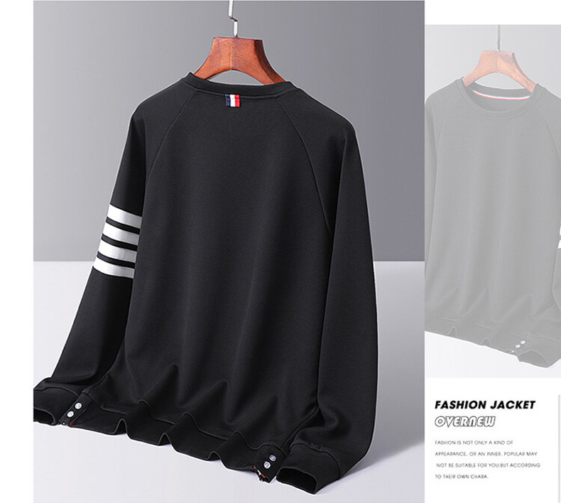 Men's Waffle Brushed Hoody Autumn and Winter Fashion Brand Casual round Neck Pullover Top Clothes Striped TB Long Sleeve T-shirt Men
