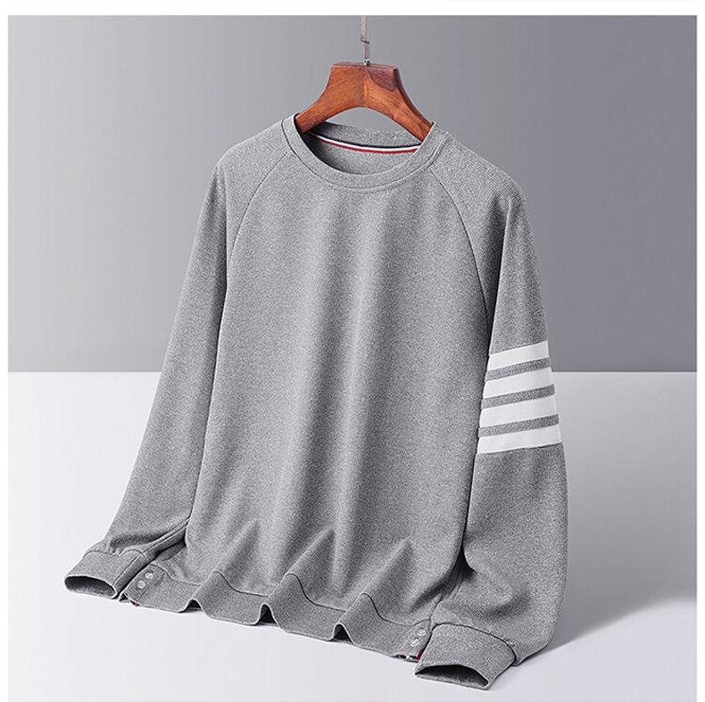 Men's Waffle Brushed Hoody Autumn and Winter Fashion Brand Casual round Neck Pullover Top Clothes Striped TB Long Sleeve T-shirt Men