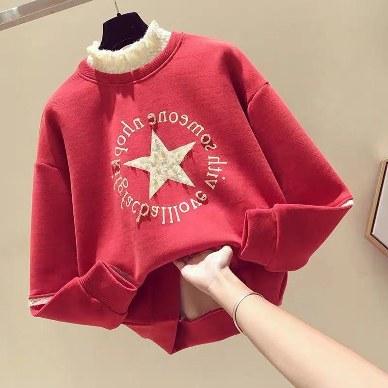 Half Turtleneck Brushed Hoody 2020 New Autumn and Winter Clothes Korean Version of the Loose False Two Pieces Long Sleeve Top Coat Female