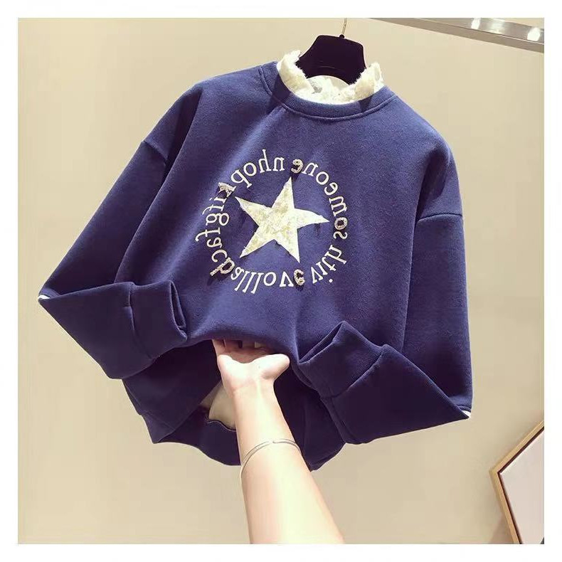 Half Turtleneck Brushed Hoody 2020 New Autumn and Winter Clothes Korean Version of the Loose False Two Pieces Long Sleeve Top Coat Female
