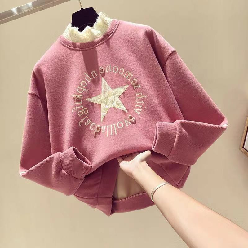 Half Turtleneck Brushed Hoody 2020 New Autumn and Winter Clothes Korean Version of the Loose False Two Pieces Long Sleeve Top Coat Female