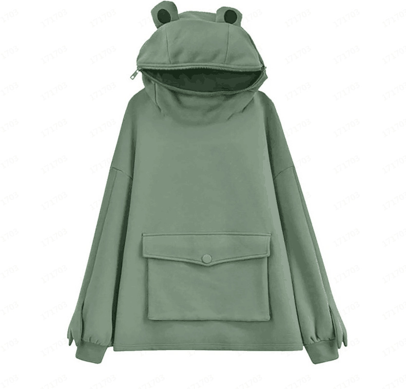 New Chic Brushed Hoody Women&#039;s Mid-Length Design Super Cute Frog Hooded Idle Style Hoody