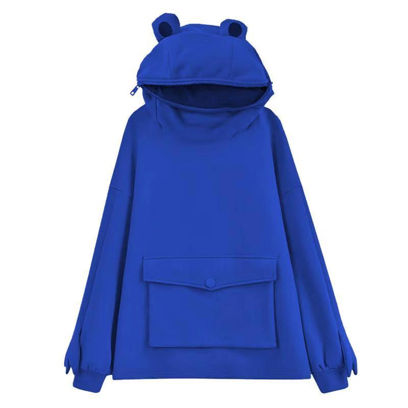 New Chic Brushed Hoody Women's Mid-Length Design Super Cute Frog Hooded Idle Style Hoody New Chic Brushed Hoody Women's Mid-Length Design Super Cute Frog Hooded Idle Style Hoody