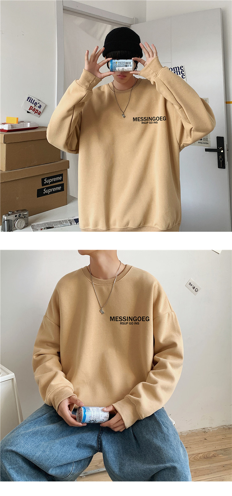 and Winter New Ins Hong Kong Style Boys Brushed Hoody Casual Loose Pullover Students AllMatching Fashion Top Clothes