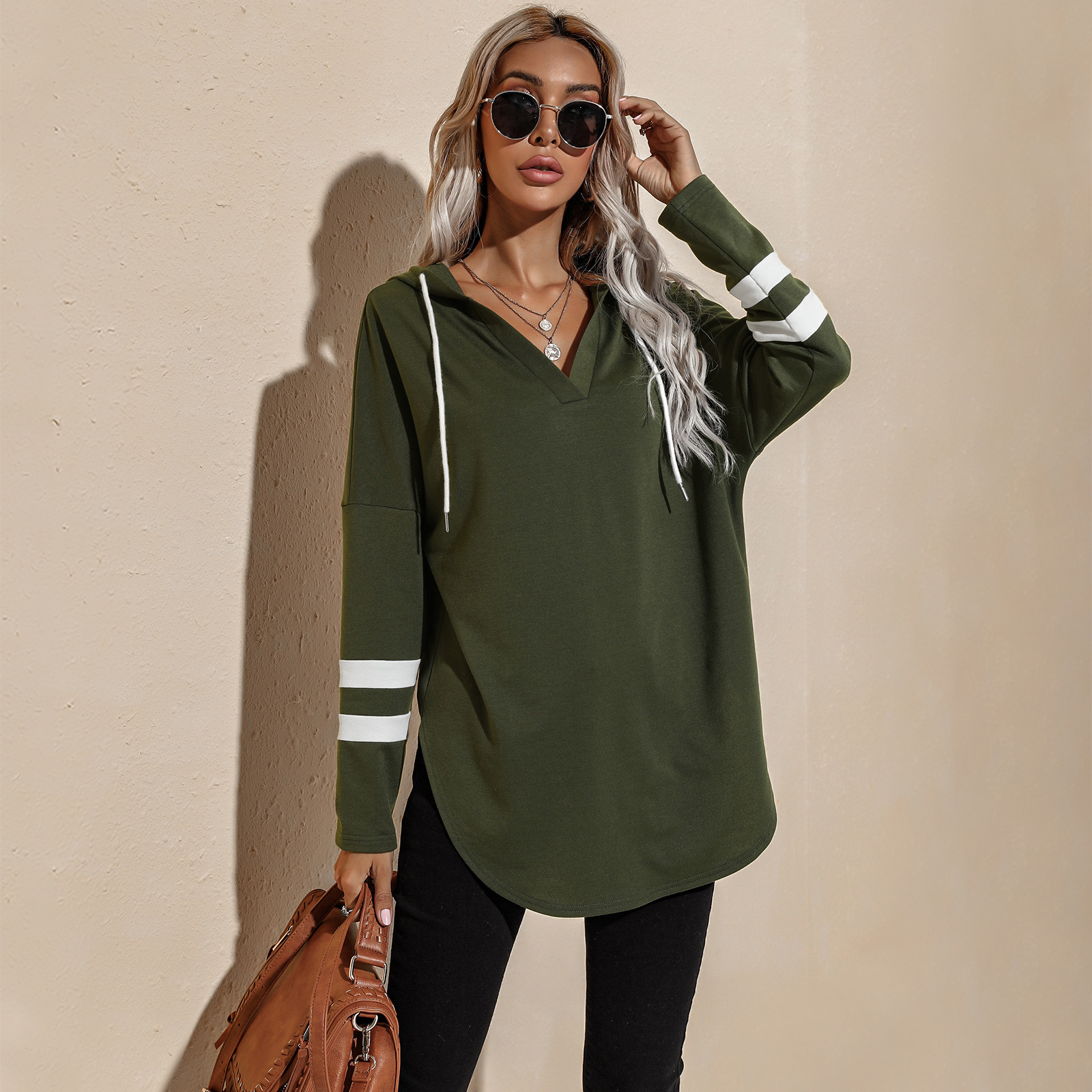 Amazon Hot Foreign Trade Women&#039;s Clothing European and American Thin Hoodie Female 2021 Autumn New Long Hoody