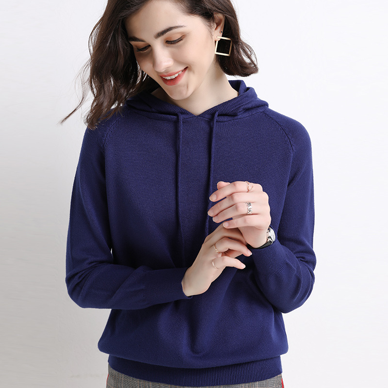 2021 Spring and Autumn New Ladies Knitted Hoodie Women&#039;s Solid Color Woolen Sweater Sweater Korean Style Slim-Fit Hoody