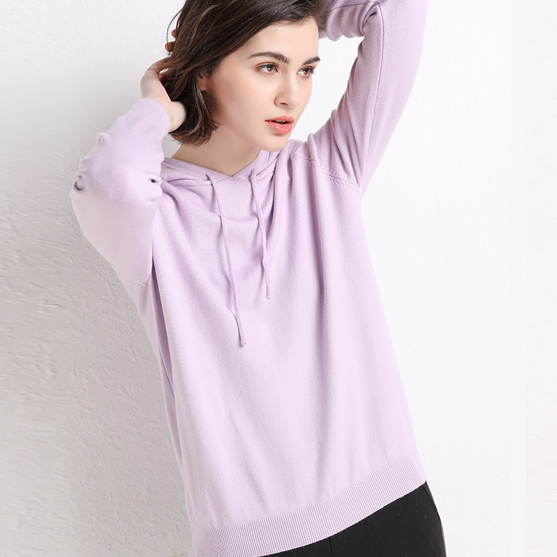 2021 Spring and Autumn New Ladies Knitted Hoodie Women&#039;s Solid Color Woolen Sweater Sweater Korean Style Slim-Fit Hoody