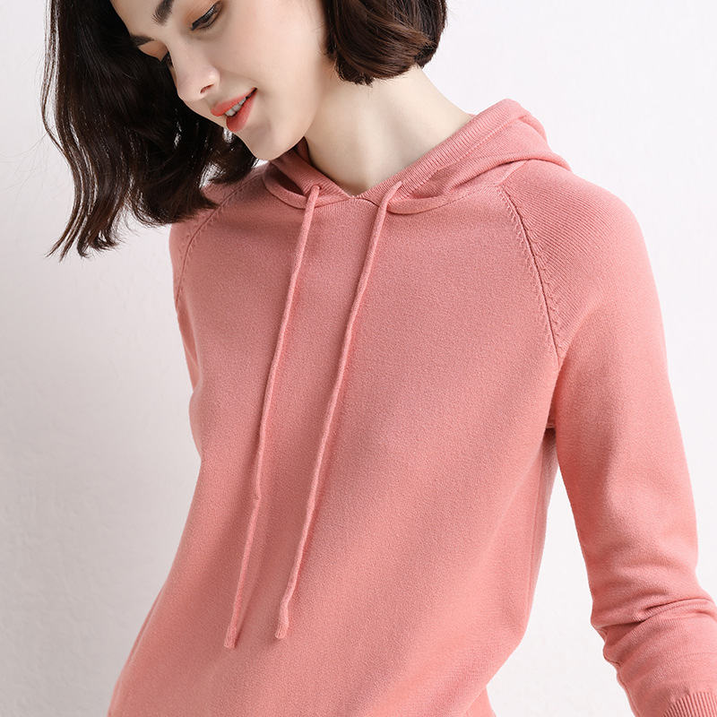 2021 Spring and Autumn New Ladies Knitted Hoodie Women&#039;s Solid Color Woolen Sweater Sweater Korean Style Slim-Fit Hoody