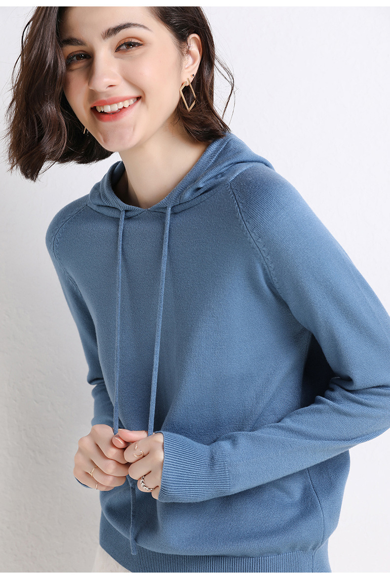 2021 Spring and Autumn New Ladies Knitted Hoodie Women's Solid Color Woolen Sweater Sweater Korean Style Slim-Fit Hoody