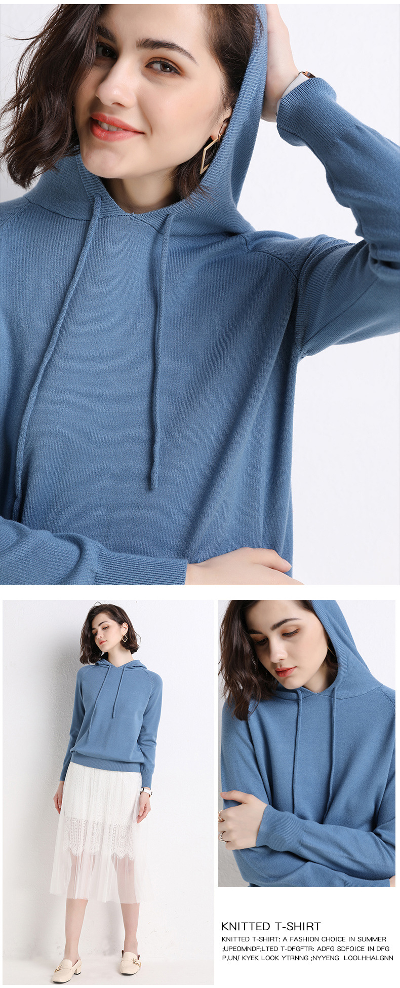 2021 Spring and Autumn New Ladies Knitted Hoodie Women's Solid Color Woolen Sweater Sweater Korean Style Slim-Fit Hoody