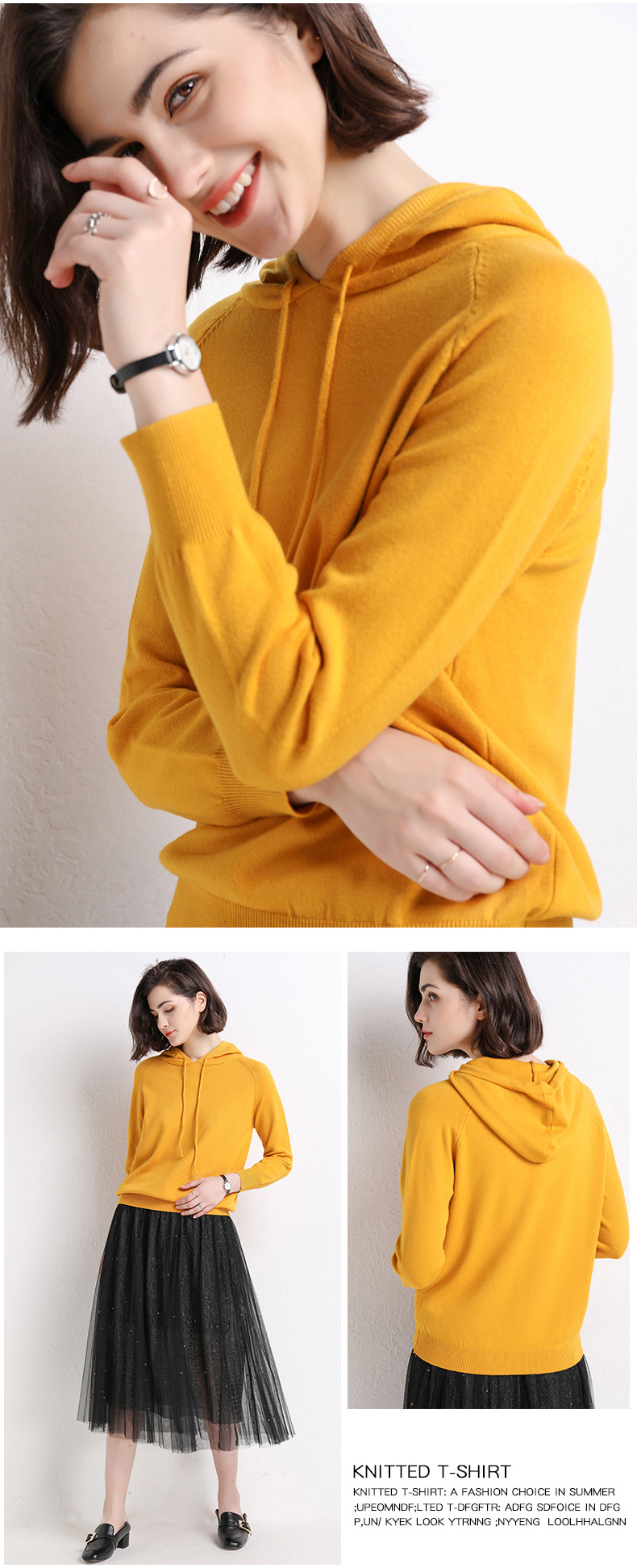 2021 Spring and Autumn New Ladies Knitted Hoodie Women's Solid Color Woolen Sweater Sweater Korean Style Slim-Fit Hoody