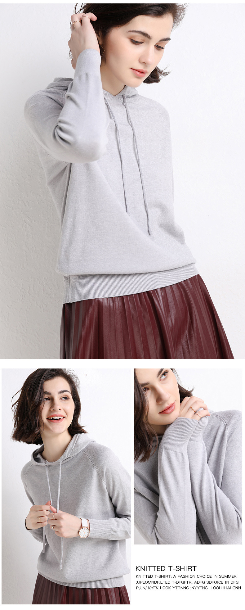 2021 Spring and Autumn New Ladies Knitted Hoodie Women's Solid Color Woolen Sweater Sweater Korean Style Slim-Fit Hoody
