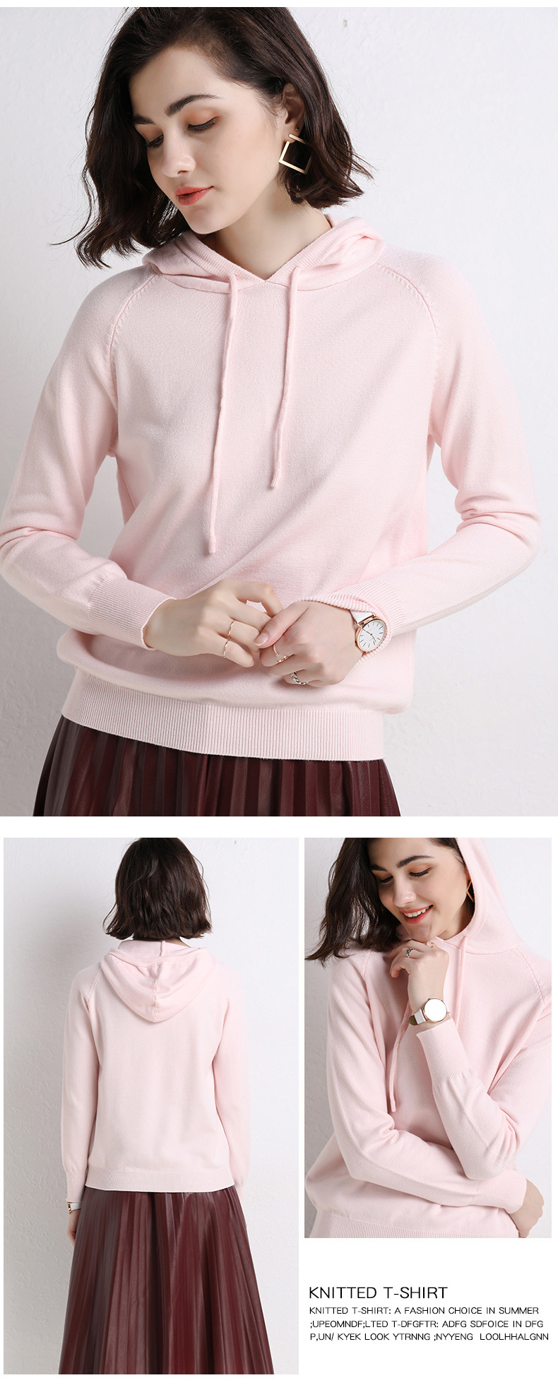 2021 Spring and Autumn New Ladies Knitted Hoodie Women's Solid Color Woolen Sweater Sweater Korean Style Slim-Fit Hoody