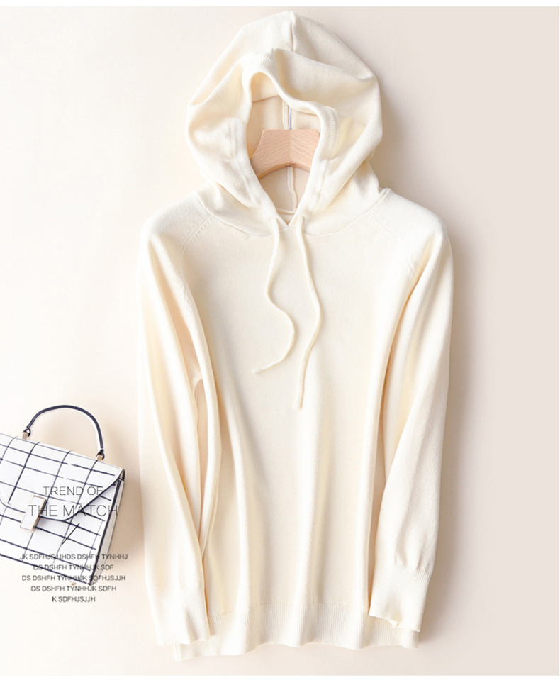 2021 Spring and Autumn New Ladies Knitted Hoodie Women's Solid Color Woolen Sweater Sweater Korean Style Slim-Fit Hoody