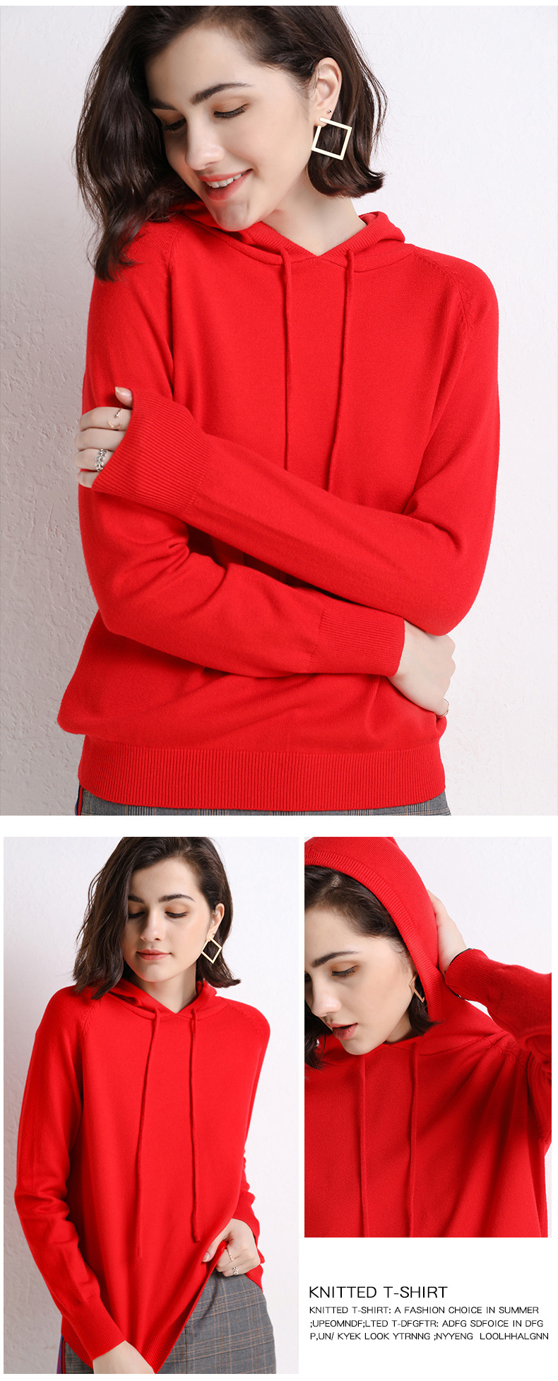 2021 Spring and Autumn New Ladies Knitted Hoodie Women's Solid Color Woolen Sweater Sweater Korean Style Slim-Fit Hoody