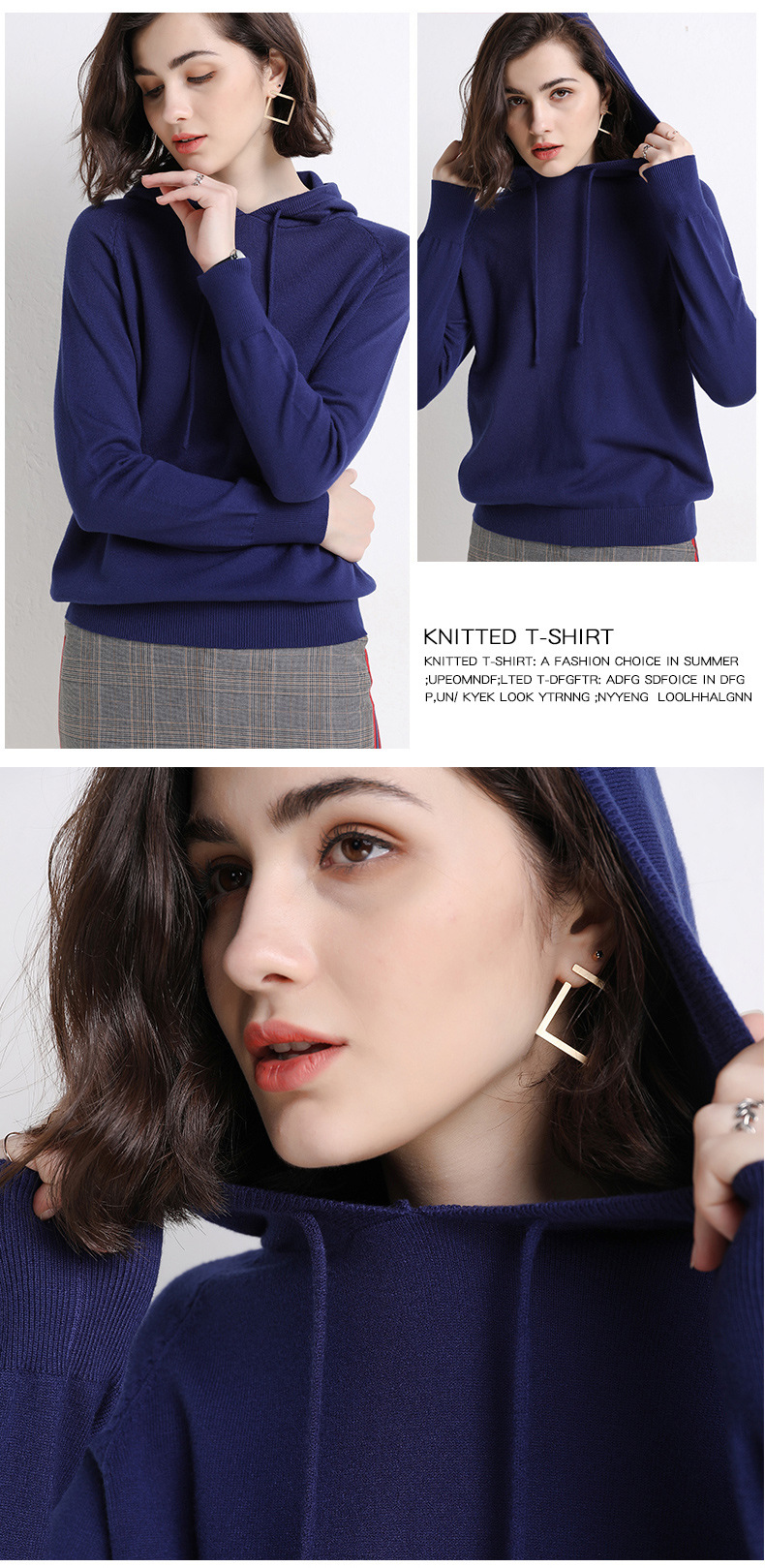 2021 Spring and Autumn New Ladies Knitted Hoodie Women's Solid Color Woolen Sweater Sweater Korean Style Slim-Fit Hoody