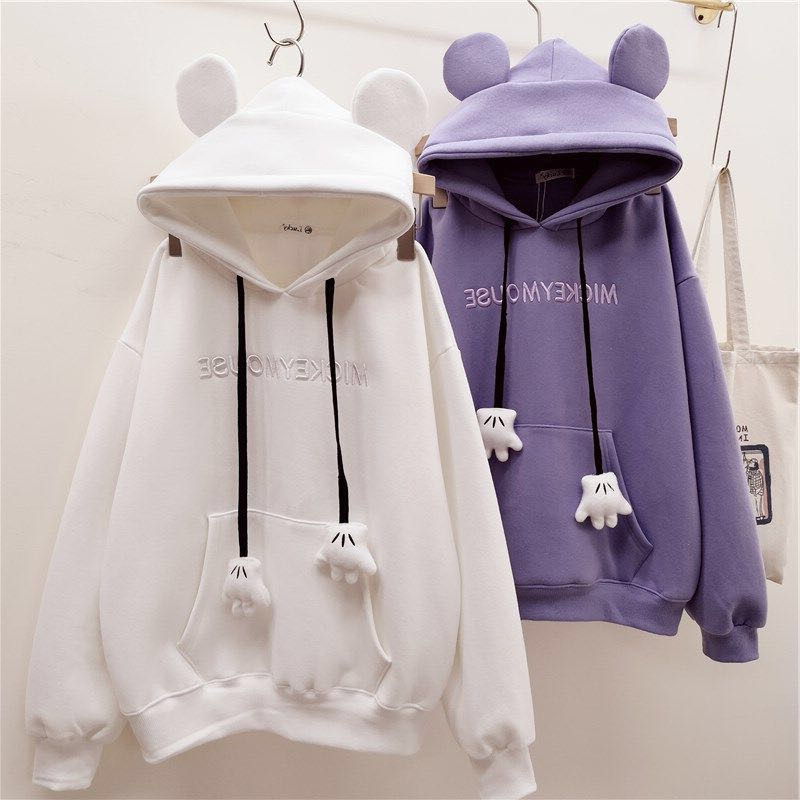 Japanese Sweater Trend Creative Mickey Embroidery Fashion Student Hoodie Loose plus Size Women&#039;s Clothing Sweater Hoody