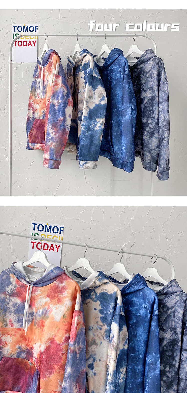 Winter Ins Fashion Brand Printing TieDyed Brushed Hoody Men's Korean Style Loose Trend AllMatch Couple Cover Top Clothes
