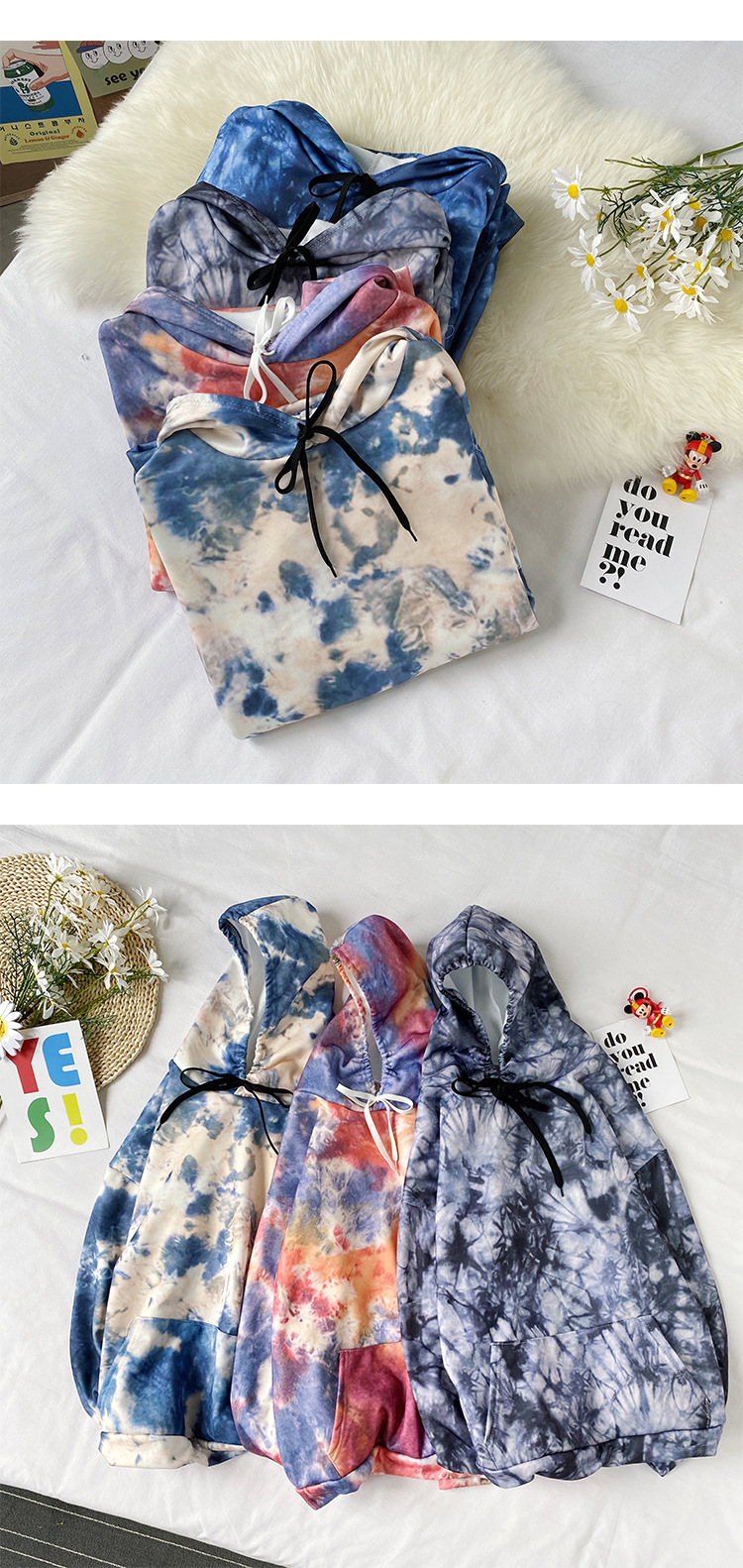 Winter Ins Fashion Brand Printing TieDyed Brushed Hoody Men's Korean Style Loose Trend AllMatch Couple Cover Top Clothes