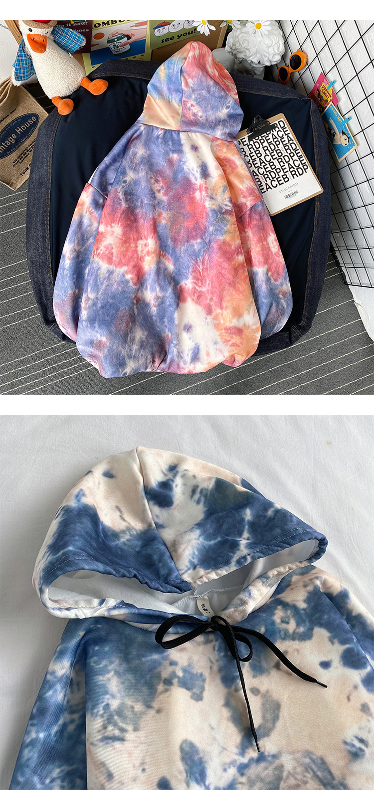 Winter Ins Fashion Brand Printing TieDyed Brushed Hoody Men's Korean Style Loose Trend AllMatch Couple Cover Top Clothes
