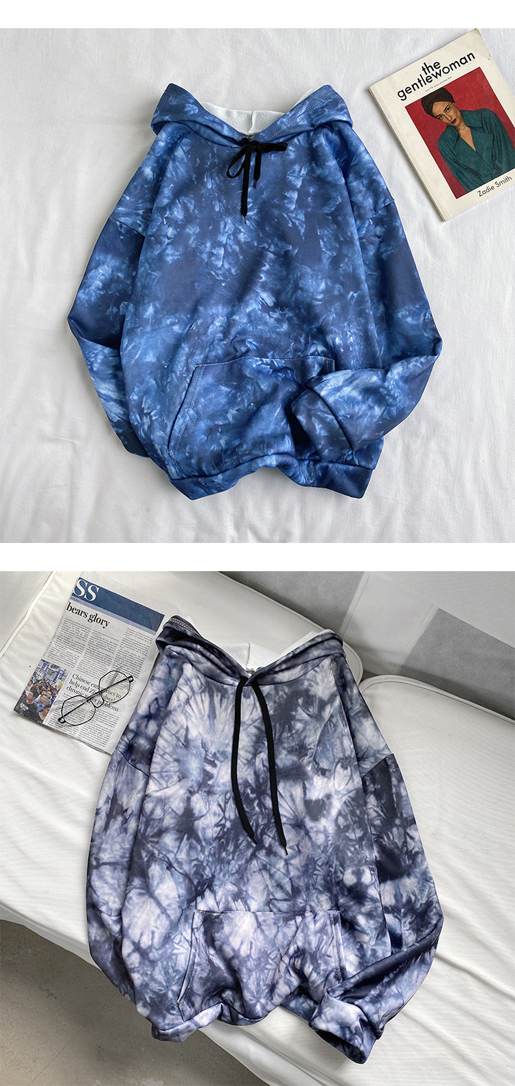 Winter Ins Fashion Brand Printing TieDyed Brushed Hoody Men's Korean Style Loose Trend AllMatch Couple Cover Top Clothes