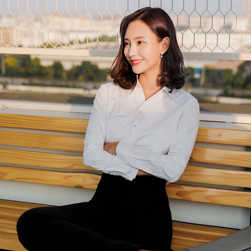 White Shirt Women&#039;s Long Sleeve 2020 New Business Suit V-neck Slim-Fitting Suit Cotton Shirt Work Clothes Workwear