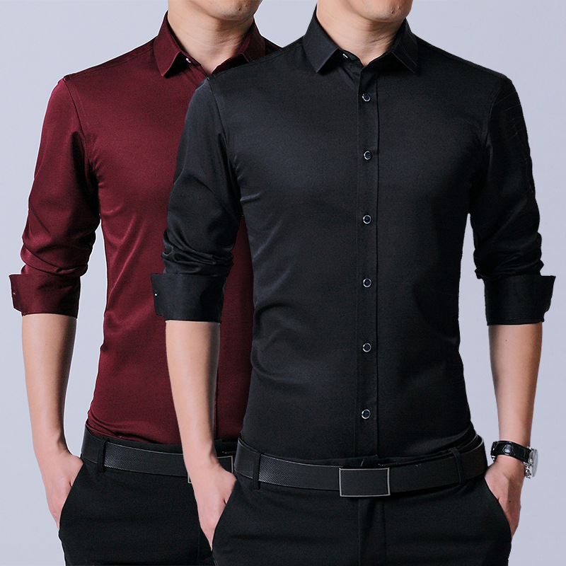 Shirt Men&#039;s Long Sleeve Solid Color Korean Style Trendy Slim Fit Business Suit Plaid Shirt Summer Hot Super Hot Shirt Men
